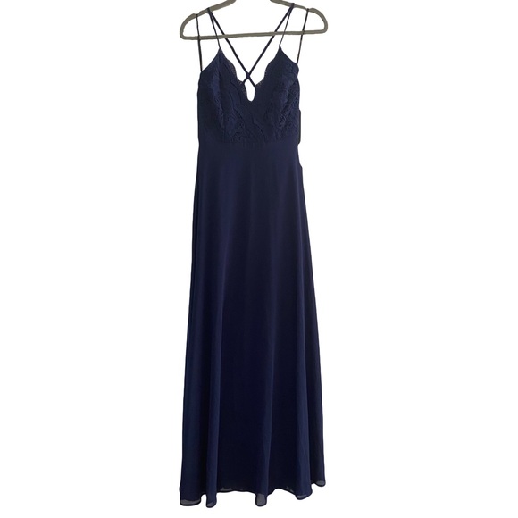Lulu’s Madalyn Navy Lace Bridesmaid Formal Black Tie Maxi Prom Dress‎ Small NEW - Picture 3 of 7